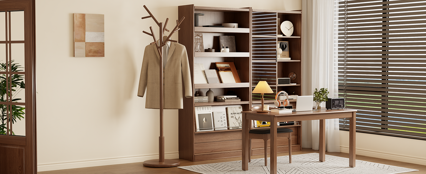 Coat Rack,Solid Wood Coat Rack Freestanding with 12 Hooks,Coat tree freestanding 3 Adjustable Heights for coat, Hats, Handbags,Coat Stand for Entryway,Bedroom (Walnut)