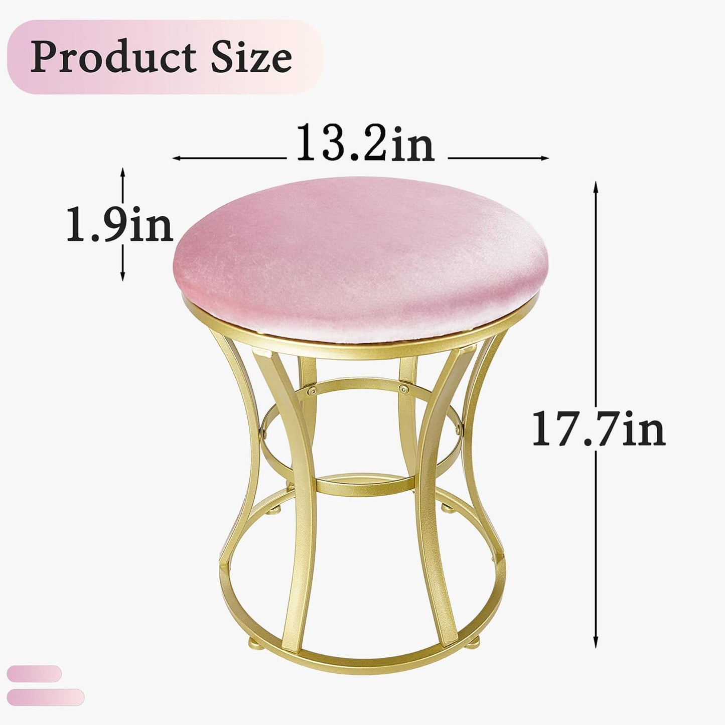 Velvet Round Vanity Stool,Pink Velvet Footrest Ottoman Foot Stool Seat with Golden Metal Legs,Makeup Chair for Bathroom Vanity,Bedroom,Living Room