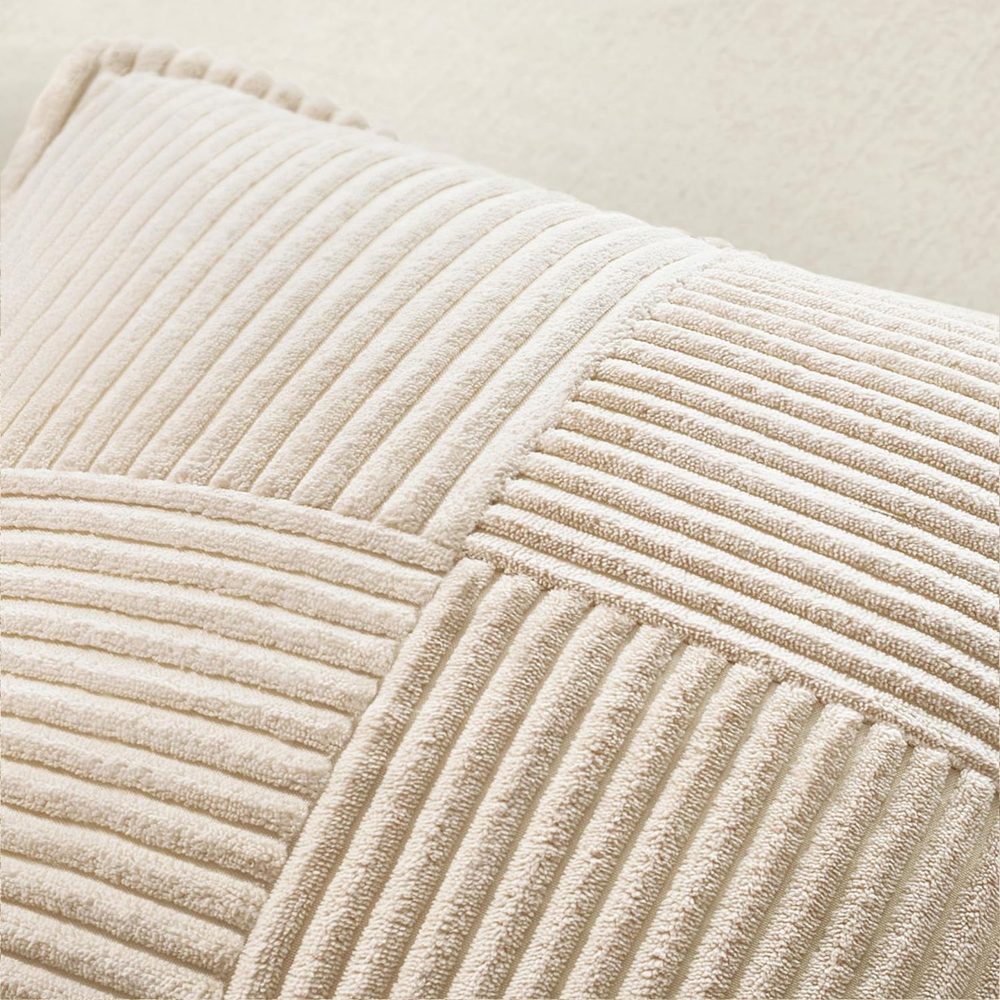 MIULEE Decorative Throw Pillow Covers for Couch Bed Livingroom 18x18 Inch Set of 2 Beige Boho Accent Throw Pllows Broadside Striped Patchwork Soft Corduroy Pillowcases