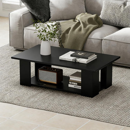 Giantex Rectangle Wood Center Table, 41" L 2-Tier Small Modern Tea Table w/Open Compartment, Easy Assembly, Accent Coffee Table for Living Room, Reception Room, White