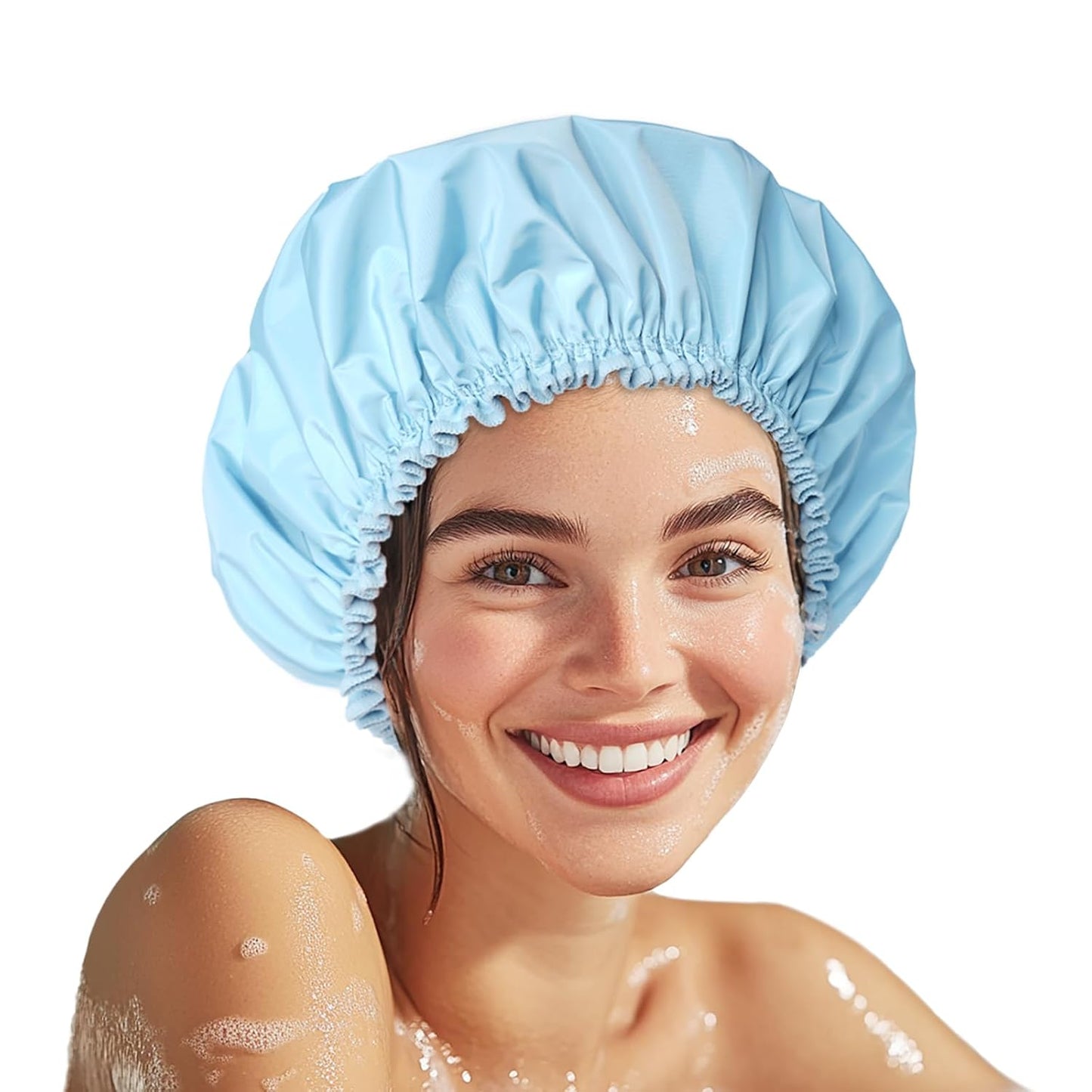 Shower Cap for Women, Double Layer Waterproof Bath Cap, Reusable Hair Protector, Large Waterproof Shower Bonnet Washable Elastic Band Bath Hair Hat for Long Hair, Braids， - Pink