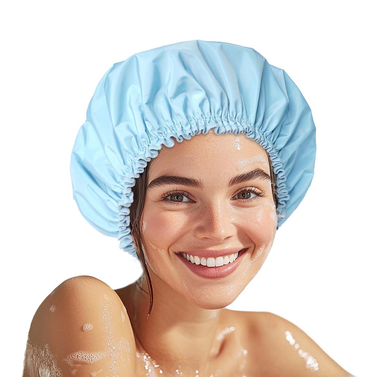 Shower Cap for Women, Double Layer Waterproof Bath Cap, Reusable Hair Protector, Large Waterproof Shower Bonnet Washable Elastic Band Bath Hair Hat for Long Hair, Braids， - Pink
