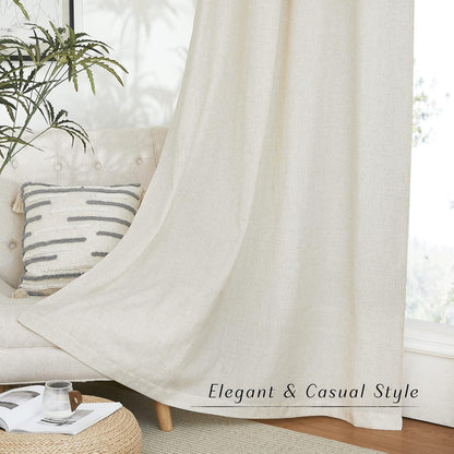 Natural Linen Curtains 84 inch Long 2 Panels Set, Grommet Top Thick Linen Burlap Semi Sheer Vertical Drapes Privacy Assured with Light Filtering for Bedroom/Living Room, W55 x L84