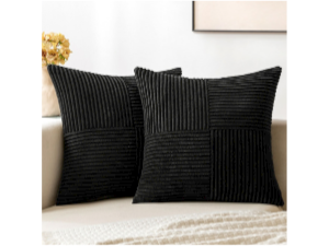 MIULEE Black Decorative Throw Pillow Covers 18x18 Inch for Couch Bed Sofa Pack of 2 Boho Farmhouse Throw Pillows Soft Cross Corduroy Patchwork Textured Cushion Cases