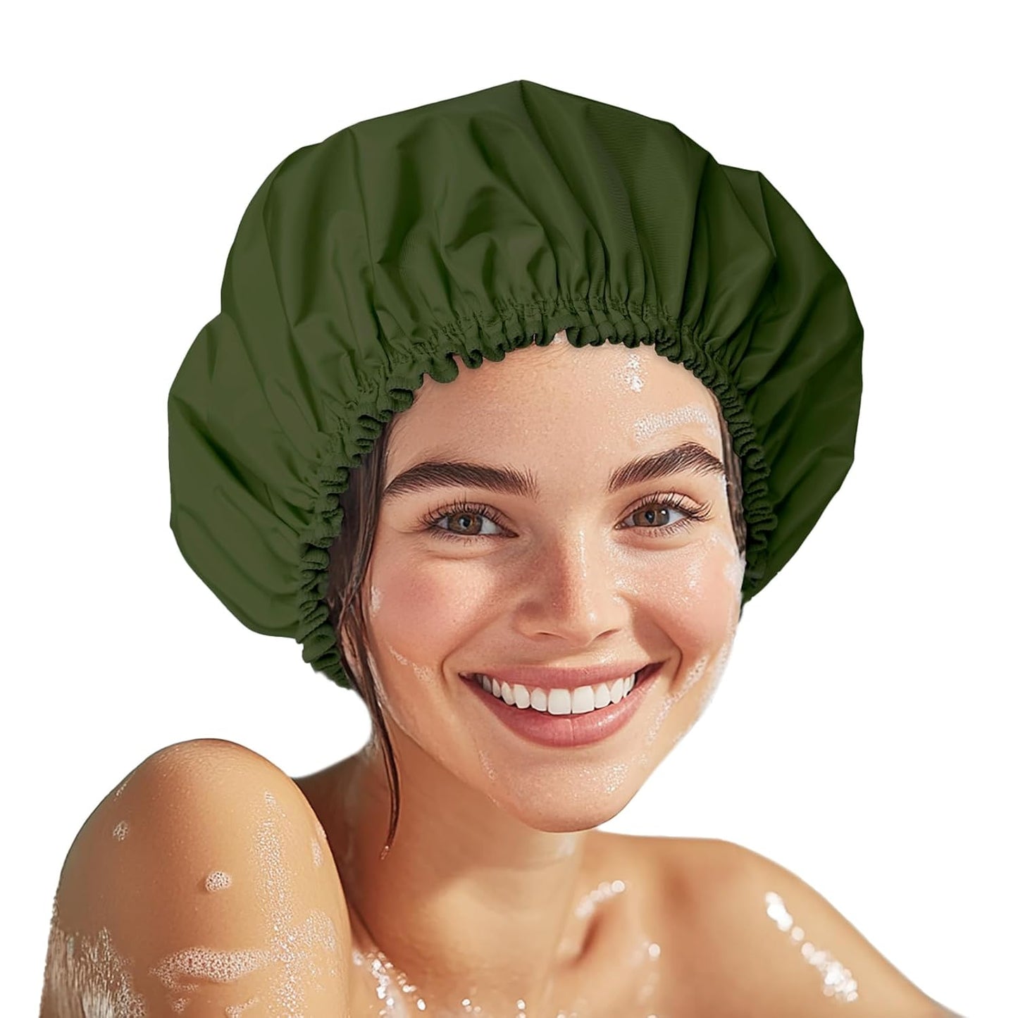 Shower Cap for Women, Double Layer Waterproof Bath Cap, Reusable Hair Protector, Large Waterproof Shower Bonnet Washable Elastic Band Bath Hair Hat for Long Hair, Braids， - Pink