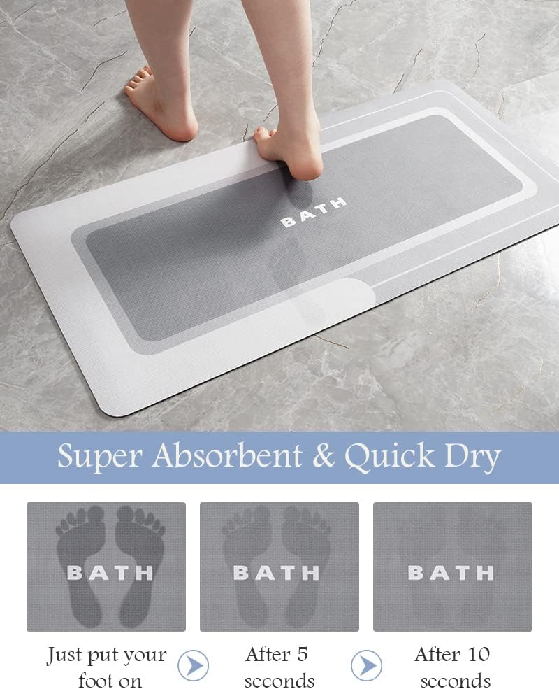 Mat-Bathroom Mat Rug Non Slip Super Absorbent Stain Resistant Quick Dry Thin Bath Rug-Bath Mats for Bathroom Floor Bathtub Vanity-Bathmat Bath Rug Easy Care-17"x27" Grey