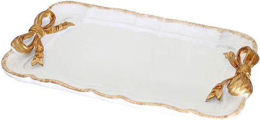 Jewelry Organizer, Decorative Tray for Jewelry, Towel, Storage, Rings, Bracelets, Earrings, Cosmetics, Retro Design, Bow Decor Resin Plate Coquette for Room Decor, White