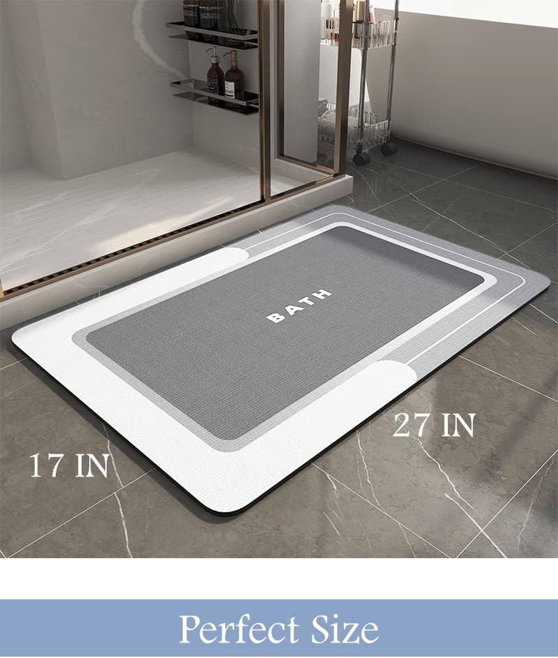 Mat-Bathroom Mat Rug Non Slip Super Absorbent Stain Resistant Quick Dry Thin Bath Rug-Bath Mats for Bathroom Floor Bathtub Vanity-Bathmat Bath Rug Easy Care-17"x27" Grey