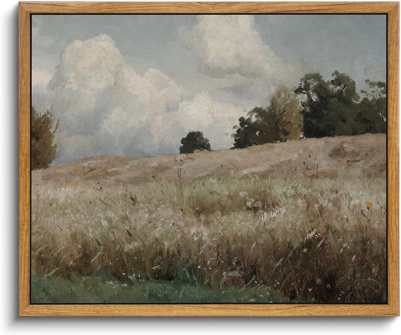 Framed Canvas Wall Art, Meadow with Flowers Painting, Landscape for Living Room, Bedroom, Home, Bathroom Decor, 8x10